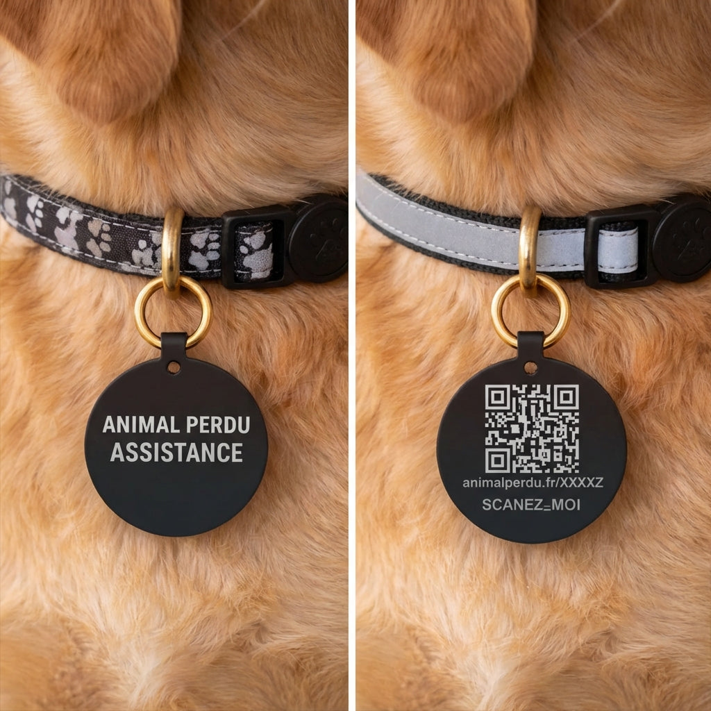 Animal Perdu Assistance | Collier + Médaille Scanable avec QR Code pour localiser vos animaux en temps réel